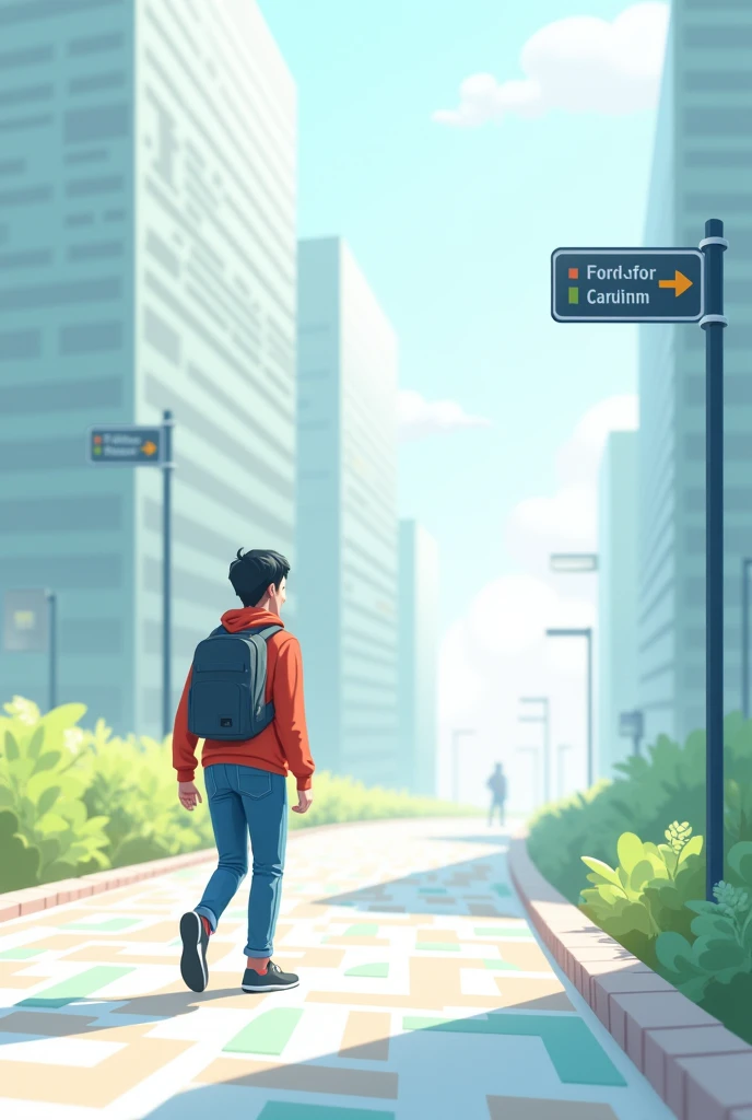A map or clear path where the student moves quickly to his destination without getting lost