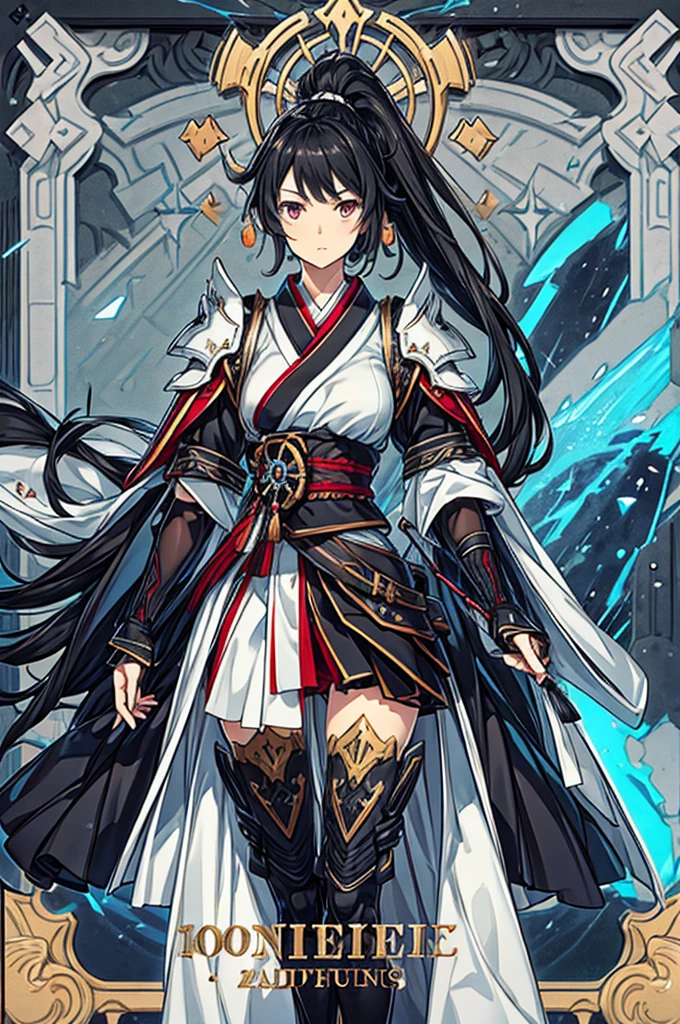(best quality, High resolution, Textured skin, high quality, Precise CG unification, game CG),(((One man))),Are standing, black ponytail hair, slanted eyes, Japanese style armor,