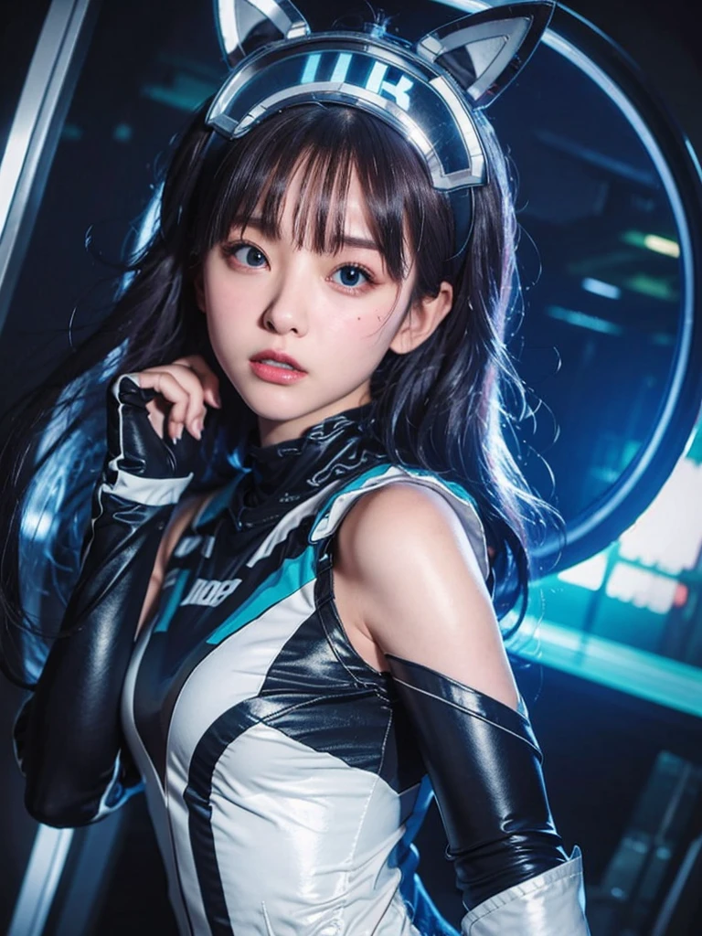 ((SFW:1.4)), ((Cyberpunk Laboratory:1.2, Science fiction worldview, Human culture tank installed:1.3)), ((Detailed face:1.2, Professional photography)), ((Cute futuristic bodysuit top:1.2, 1 girl)), (8-Head Beautiful Girl), Ultra-high resolution, (Realistic: 1.4), RAW Photos, (highest quality, 8k, masterpiece:1.2), (PhotoRealistic Stick), concentrated, Soft Light, (((, Baby Face)))ese)), (((Young Face))), (surface), (Depth of written boundary), (Realistic), woman, ((Beautiful breasts:1.2, Upward bust)), (Small beautiful butt), ((Medium Bob, Side bangs, Brown Hair)), (Gaze at the viewer:1.4, blush:1.2, Naughty expression:1.4), (Perfect Anatomy:1.2), (Detailed hands:1.2, Anatomically correct hand:1.2, Small and beautiful hands:1.3), ((Beautiful small face, high nose, Beautiful Eyes)), ((State-of-the-art wearable device increases sensitivity)), (((Graffiti on upper arm)))