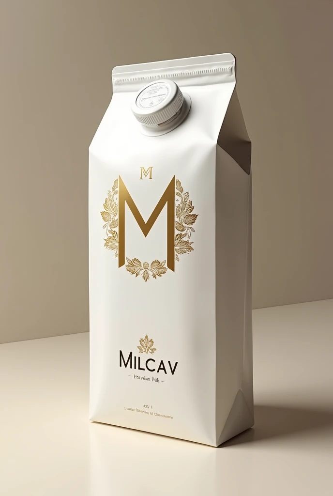 Create a logo for a milk brand named "milcav". Feel luxury and M&C these type logo. Print in milk pouch