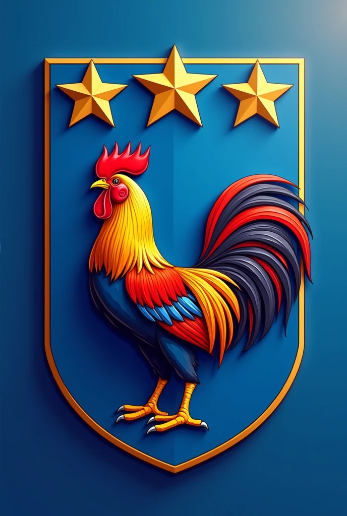 Football shield with rooster on blue background with 2 stars 