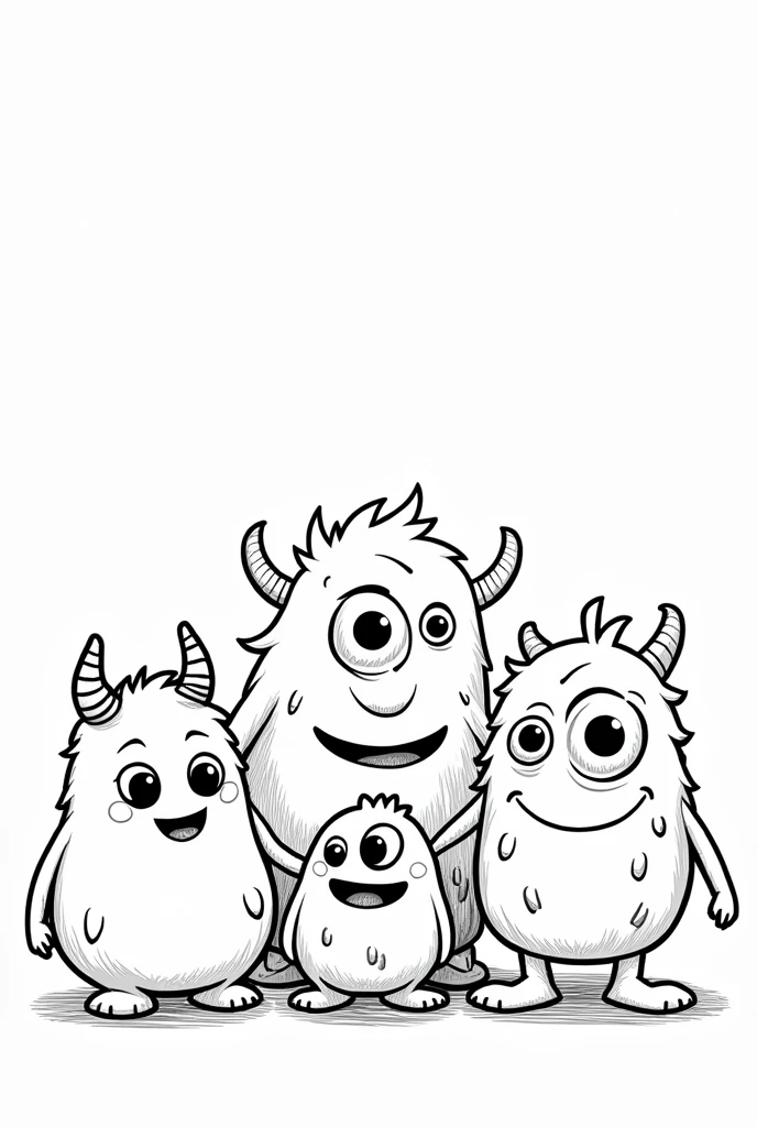 a cute monster coloring book for kids, black and white outline, line art