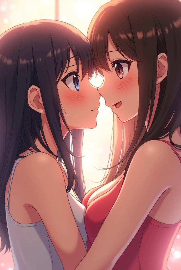 2 girls , bed,Yukinoshita Yukino , Yuigahama Yui , kiss ,Drool,underwear,,white bra,white panties ,pink bra,pink panties,