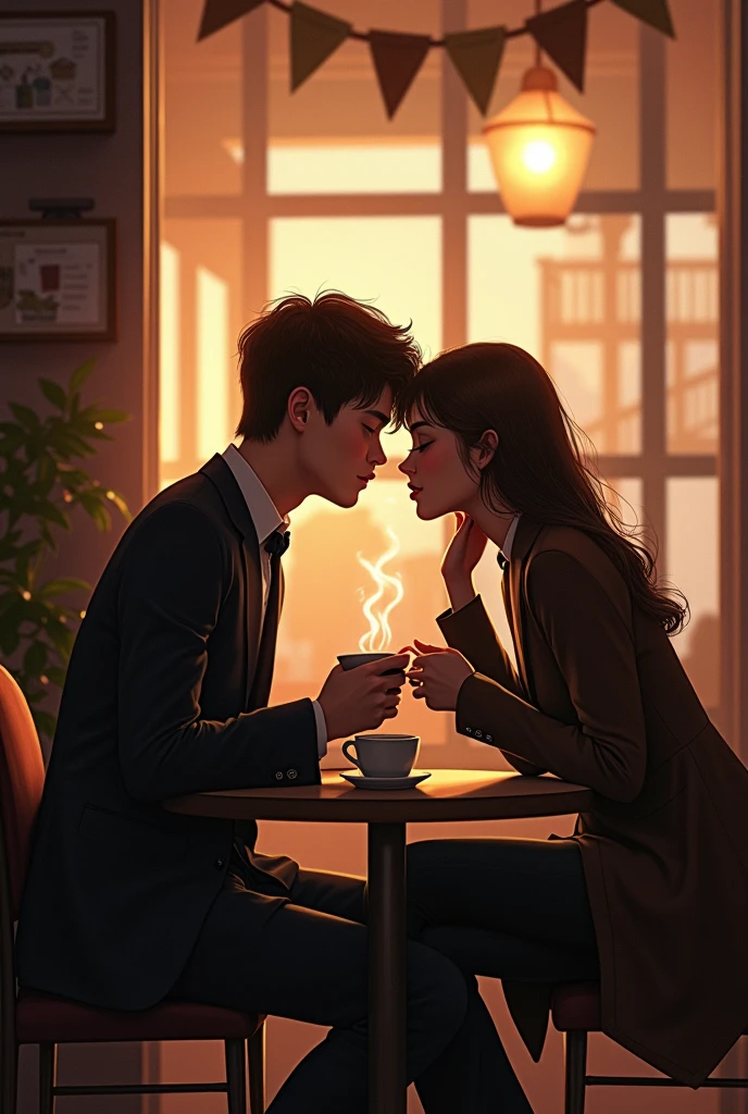 A couple sitting in the corner of a cafe