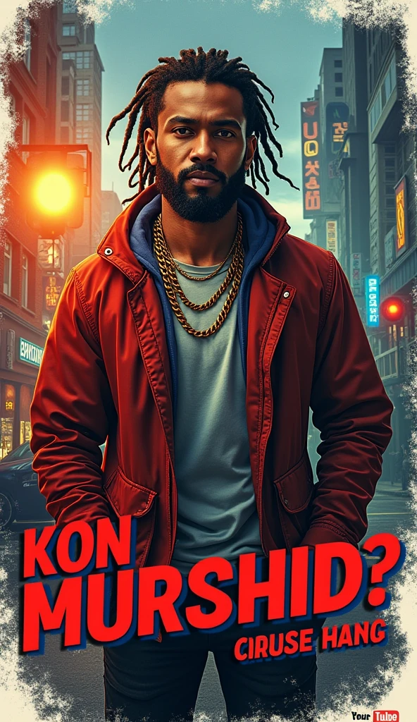 Create Rap Cover poster , rapper name as text on poster "Kon Murshid?" Rapper age 27 years handsome guy with beard