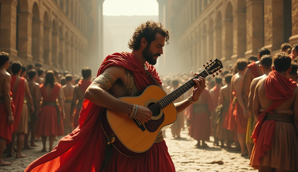 49 a.C Rome in chaos; man playing guitar