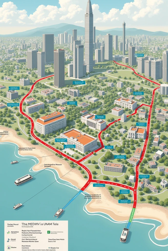 A map showing a route in Mexico City UNAM