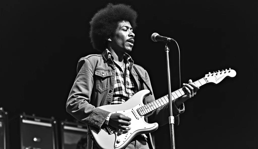 Jimi Hendrix playing guitar at a concert