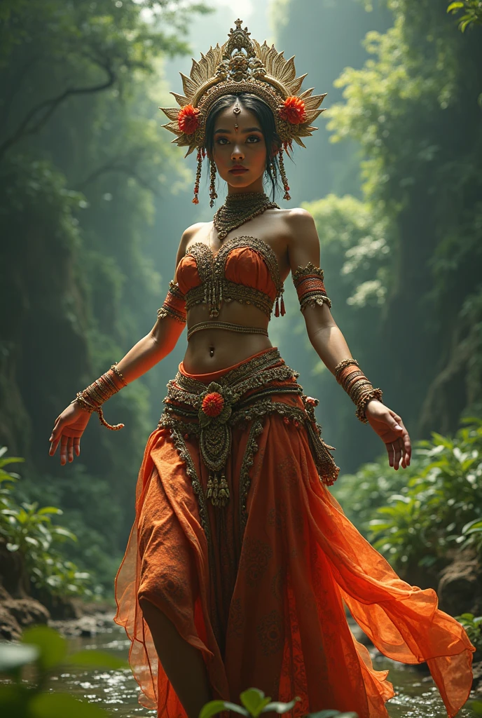 Giant girl, javanese dancer,looking at the viewer 