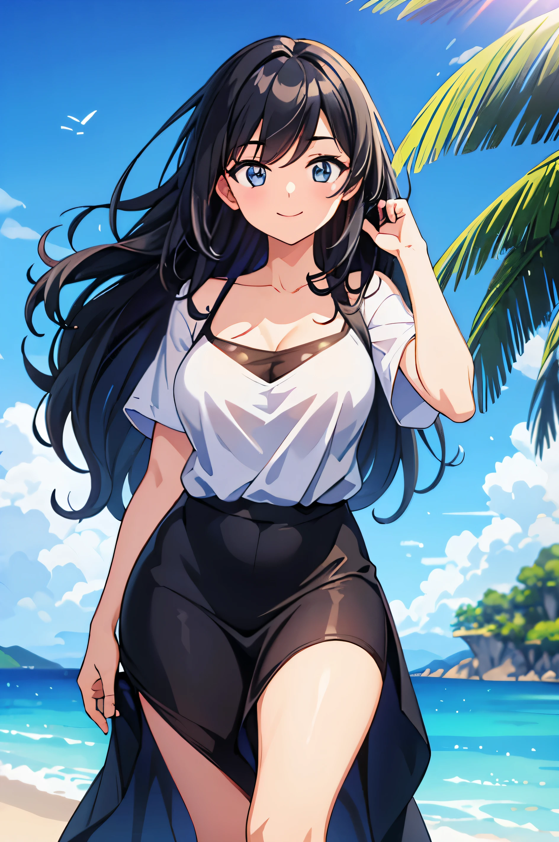 Mai Sakurajima , Bunny Girl Senpai, Chubby curvy body, Light black long hair, Purple eyes, ((Naked)), Grass backfield, standing, facingviewer, Skirt , Two-tone crop top top, Front view，Black tights，pink panty