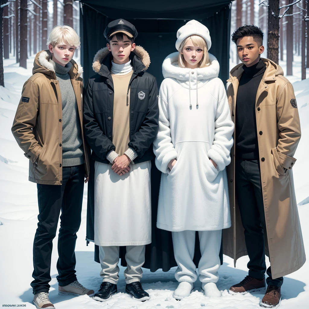 Three people friends with polar bear style dens,A white woman, a tall, light-skinned teenager and a short, darker-skinned boy