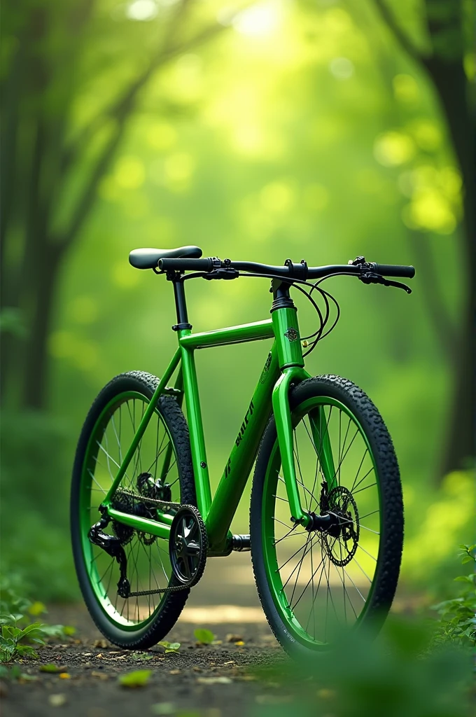 Image that inspires love for the bicycle, in green tones