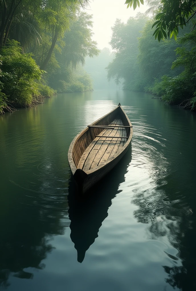 A curiara on a calm river