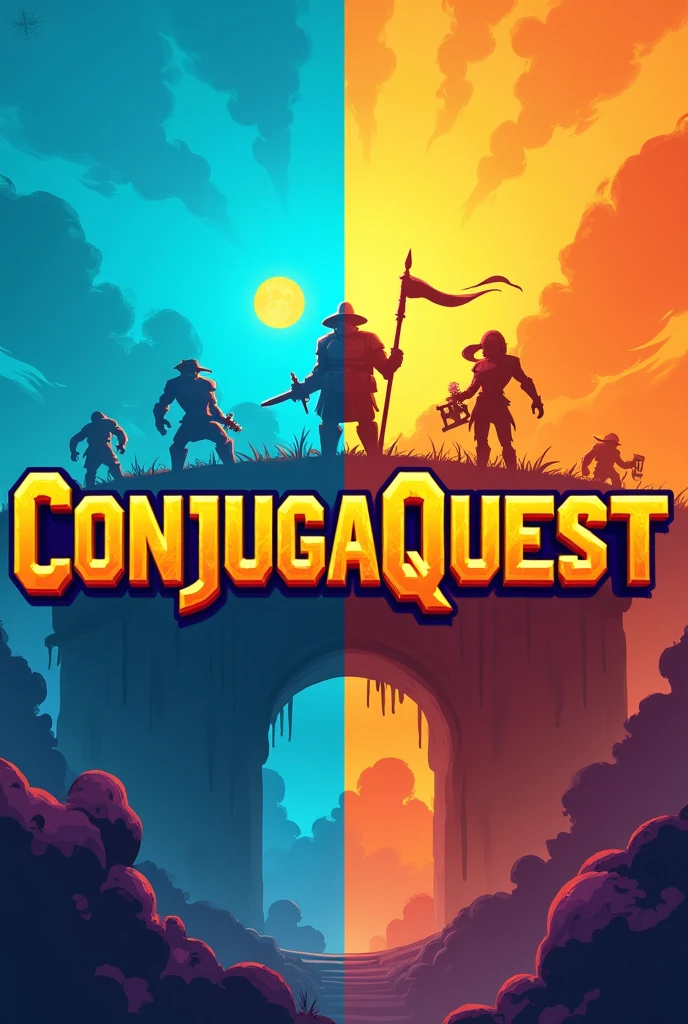 Cover of a game called ConjugaQuest, with large, bold blue and orange letters