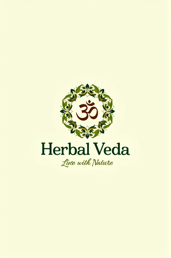 Create a brand logo named herbal veda include tagline live with naturr