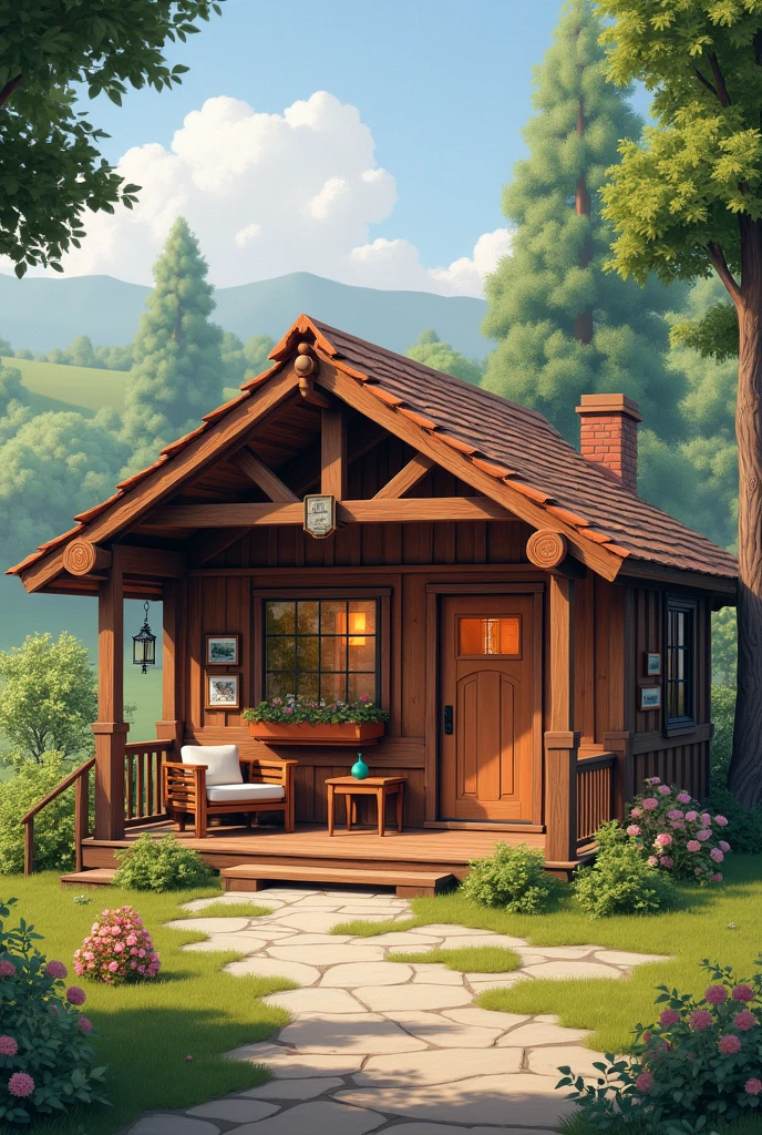 Decorate a cozy , comfortable and with wooden roof 