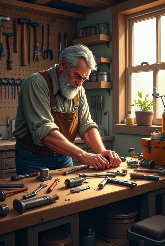 a man sorting tools in workshop