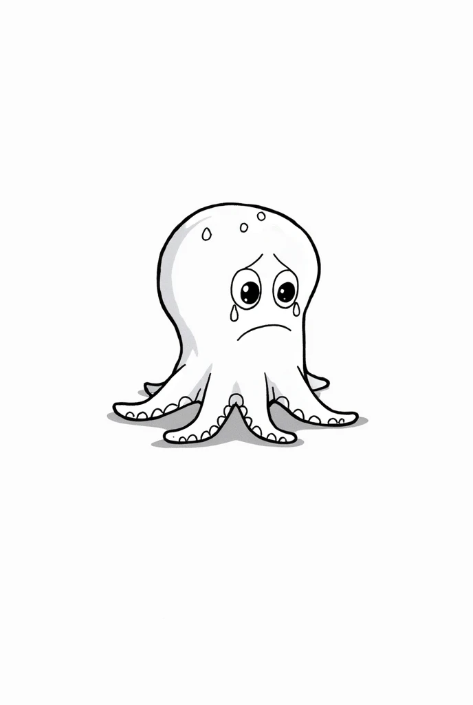 a single crying monster of octopus coloring book for kids, black and white outline, line art, no shading, no details. outline only