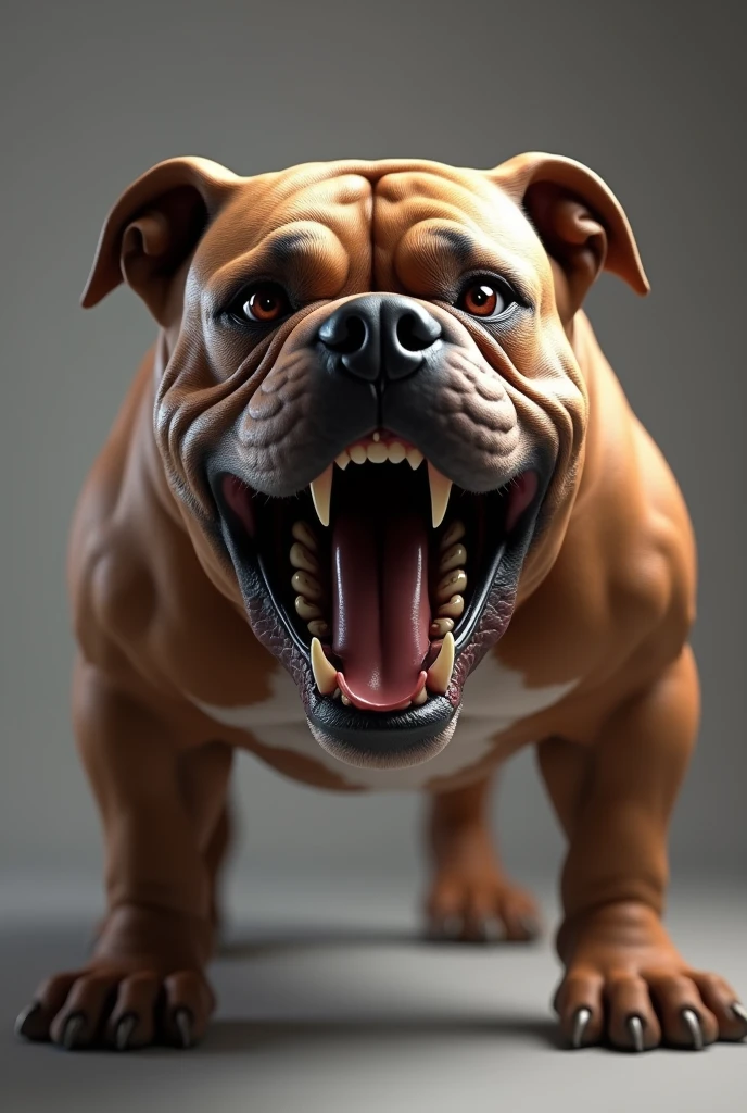 huge aggressive american bully dog, SHOWING THE FANGS, ultrarealistic