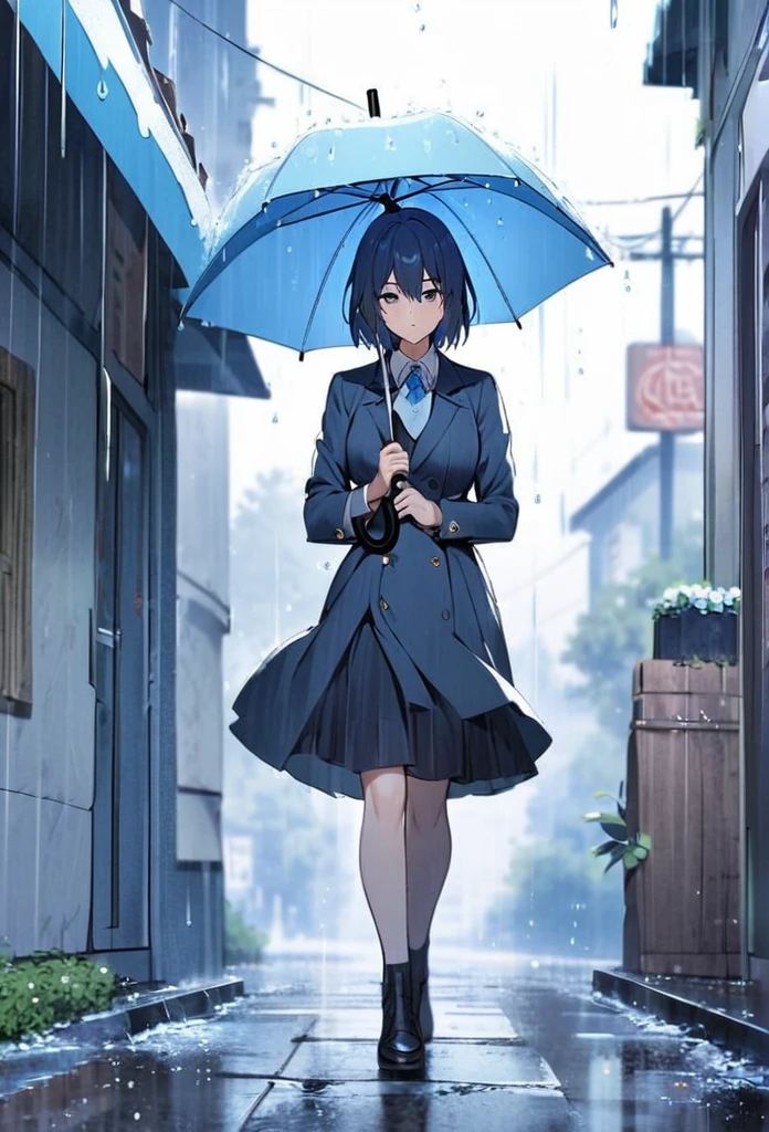 One girl, It rains, Holding an umbrella