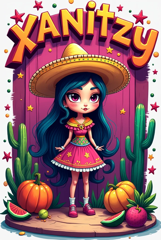 Xanitzy with colorful mexican letters and png background