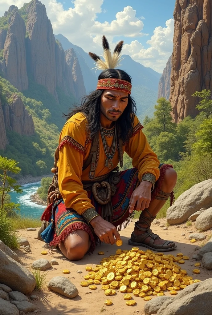 Drawing of an Indian finding gold