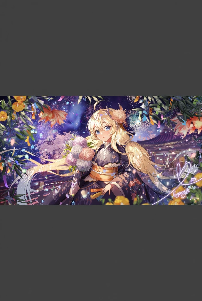 1 girl（masterpiece，top quality，best quality，official art，Beauty and aesthetics：1.2），blonde hair，green eyes，long hair，big sister，tall figure，enchanted，enchanting，Flushed complexion， playful expression while Blushing, super gigantic breasts，Breasts larger than the head, kimono, clogs，Off the shoulders, cleavage，Sitting on the stone steps by the water of a hot spring, thigh exposed.
