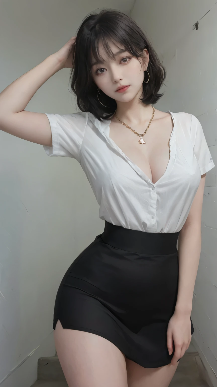G-cup,gigantic cleavage breasts:0.6,In black suit,White color blouse,Slightly exposed,Black hip skirt,Superskirt,A-line skirt,white panties,She wears black pantyhose on her legs,high-heels,Wearing glasses,Sit on the couch in the office,The beauty of mixed races,huge size eyes,Very white skin,lips in red,Pure and cute appearance,face round,being thin,Very skinny,The legs are thin,legs are open,M-shaped legs,Smooth skin,The face is a little rosy,Lips slightly open,Diamond stud earrings,Black lace collar