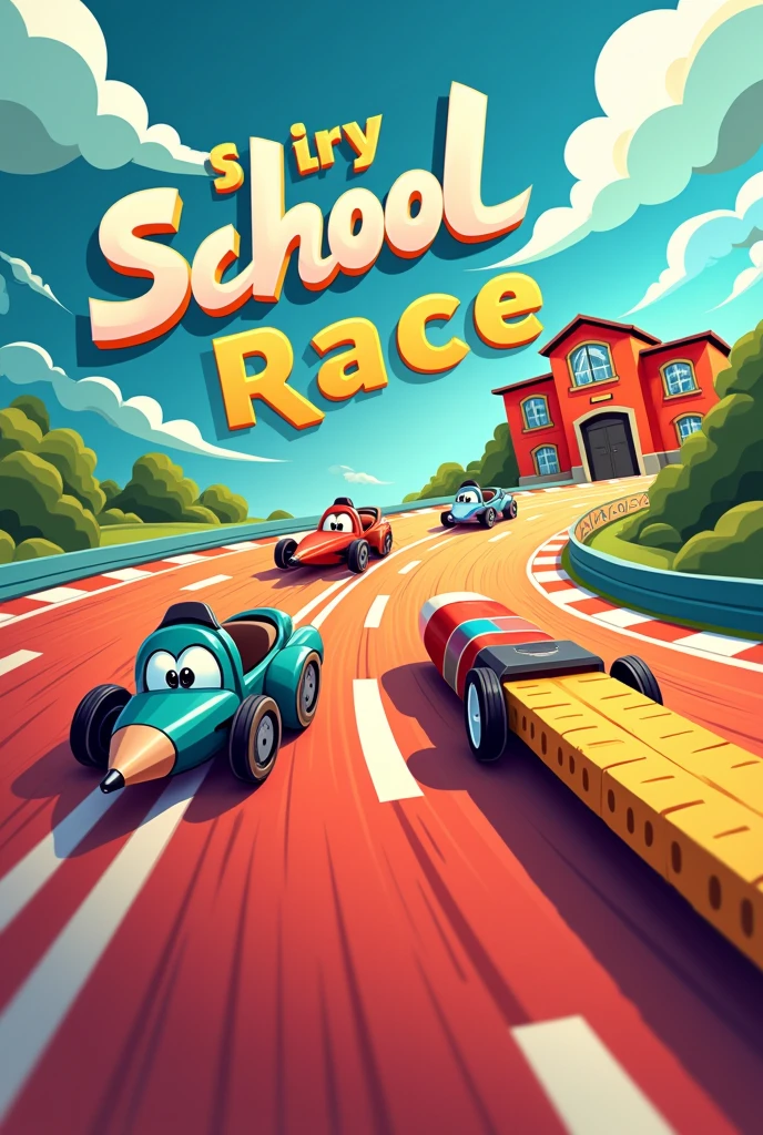 "Ready, Set, School!": A design featuring a race track with a pencil, eraser, and ruler as the racers, heading towards a school building. The text could be in dynamic, action-oriented fonts, with bright primary colors to capture excitement.