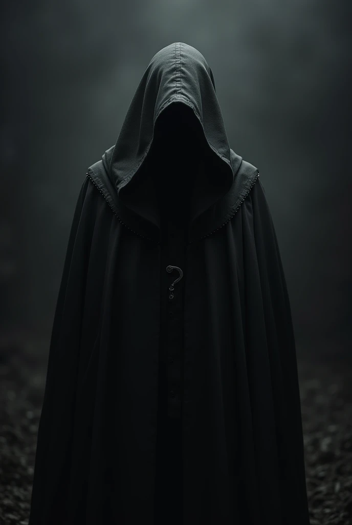 Make a black image with a question mark in the shape of a really cool old wizard in black so you can't see the character