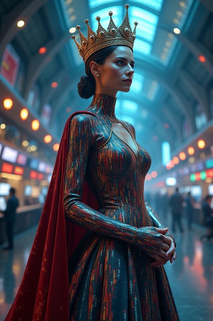 A queen made of trading charts