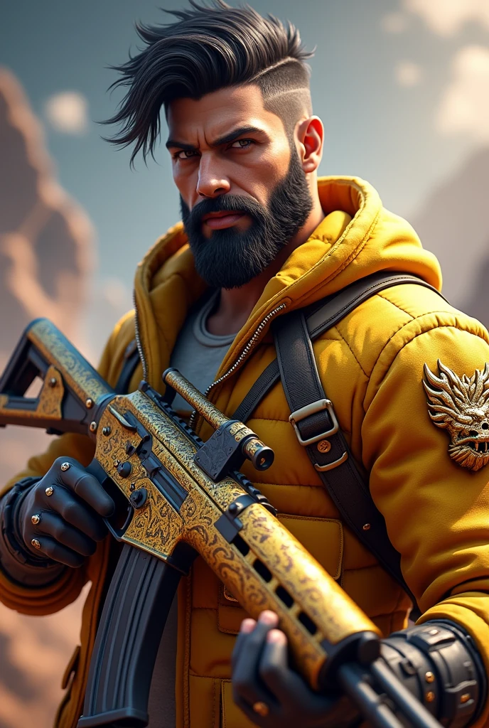 free fire profile name Rudransh901 in golden s2 bundle with dragon ak47 skin