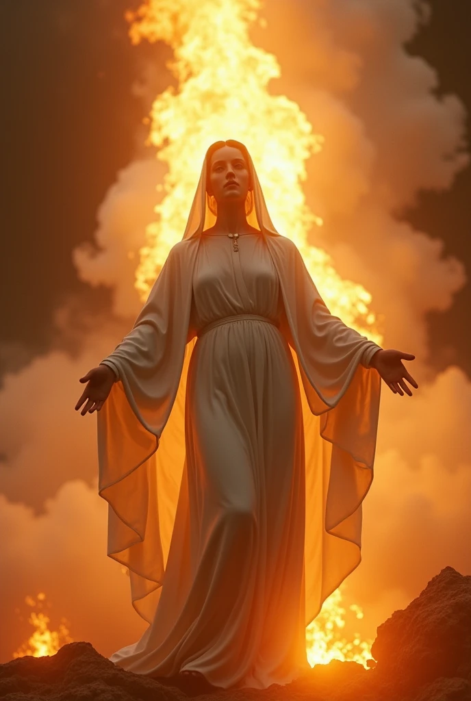 Stunning Our Lady of Fatima, photo in 8k, in action, cinematic. fire. 