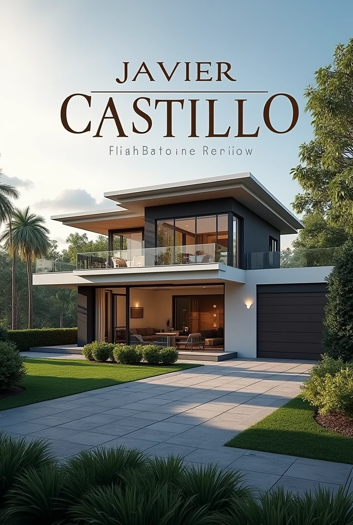 Real estate logo design with the name Javier Castillo, put a new and luxurious house and name, include real estate services, rentals and sales, add realism