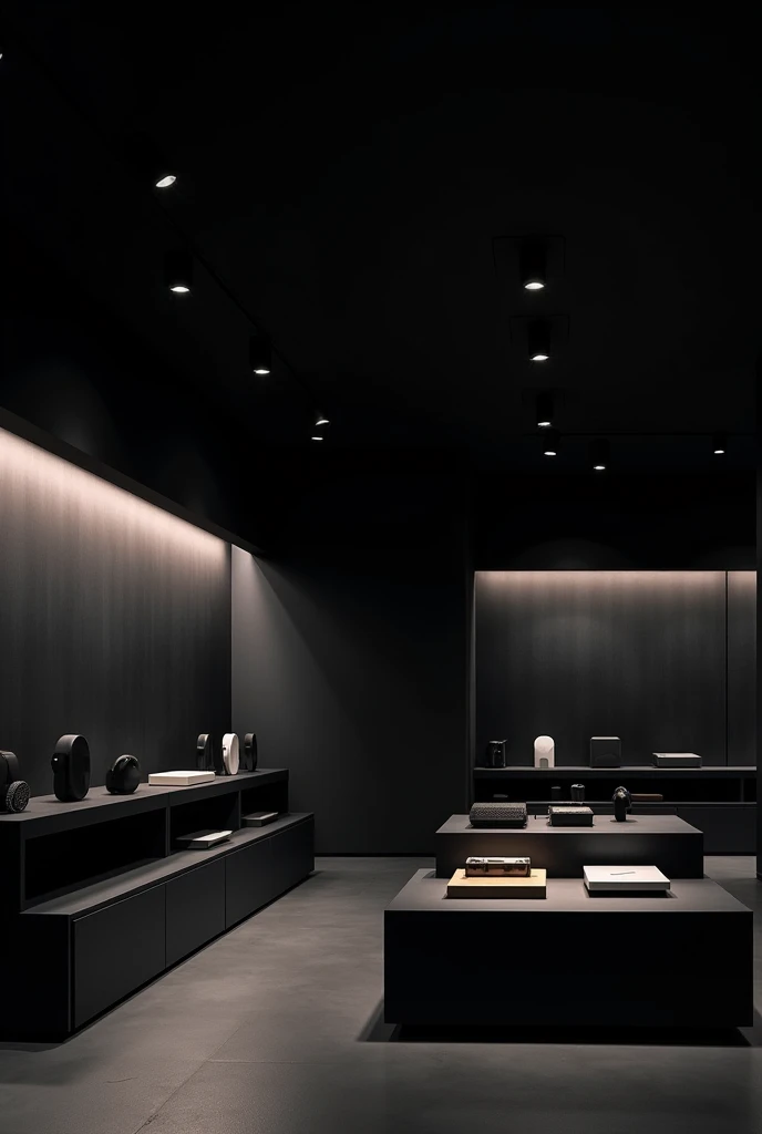 Modern electronics store with no people inside, black color
