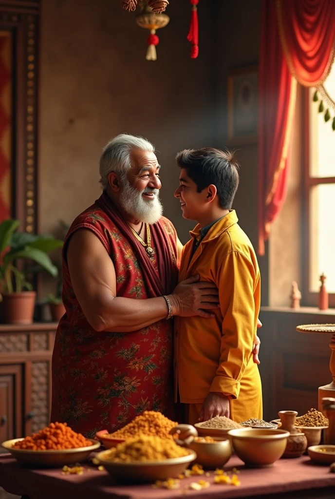 Father age 60; son age 25; father’s day celebration; nepali family