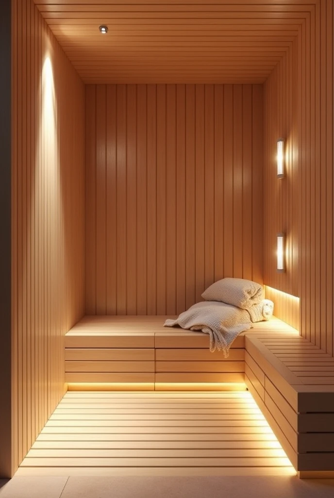 Sauna in a gym in pink, realist