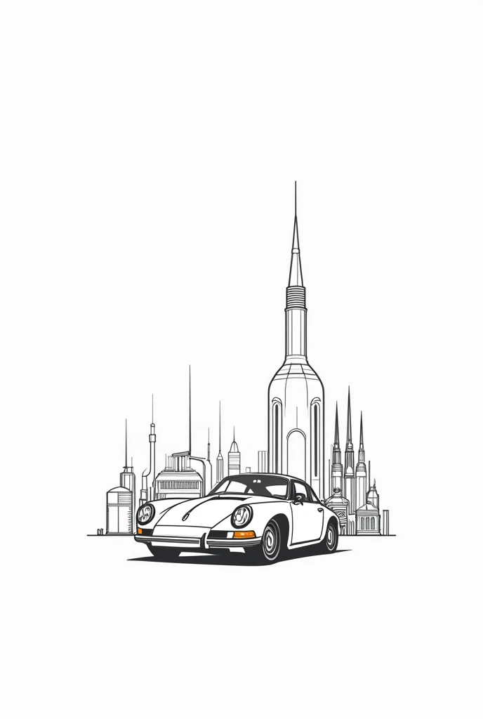 create a line drawing, sin color, about germany, cars and beer