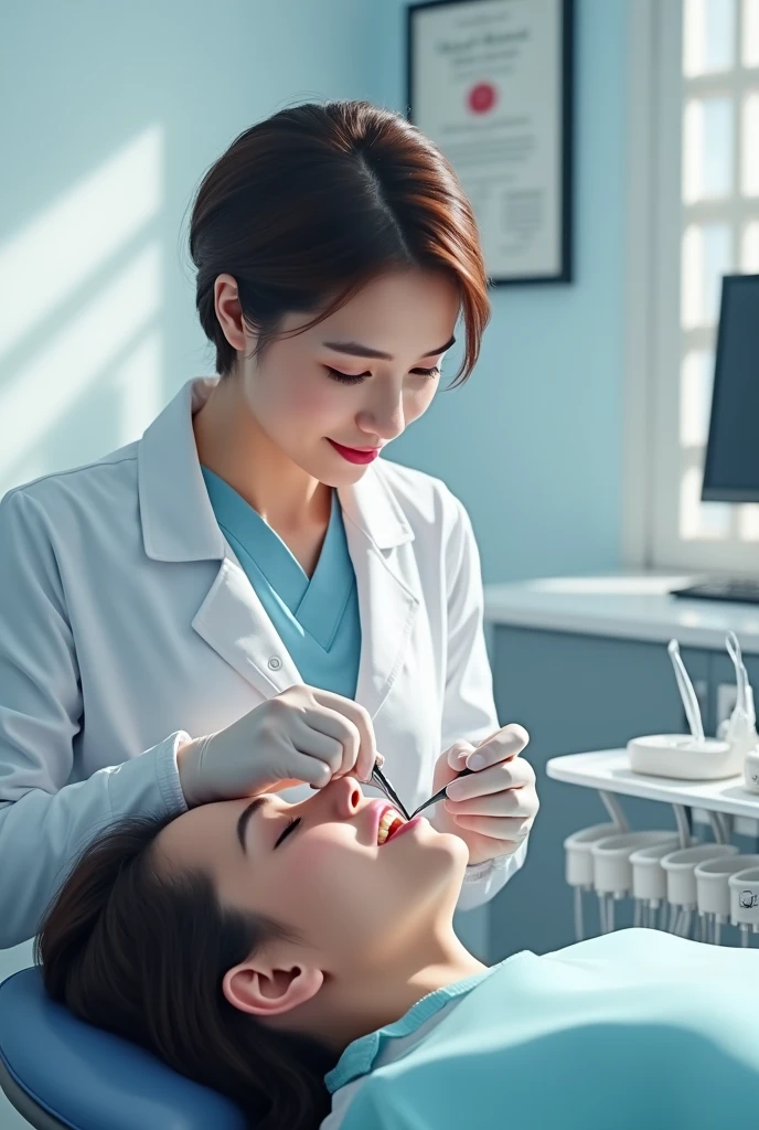 generate me a female dentist lying down 