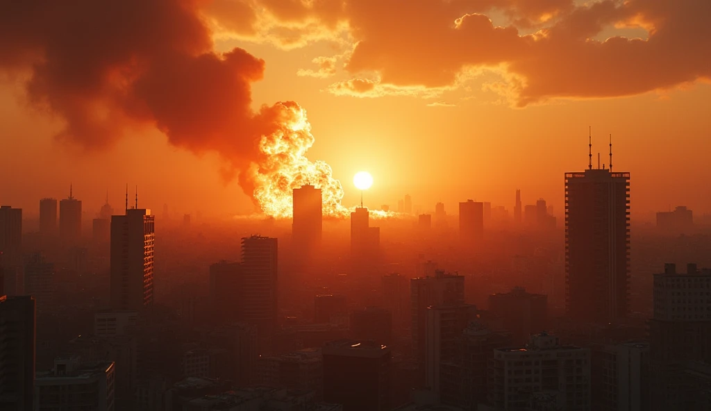city of baghdad in chaos, buildings on fire in daylight, bombs exploding, cinematic lighting, dramatic scene, photorealistic, ultra-detailed, (best quality,4k,8k,highres,masterpiece:1.2),ultra-detailed,(realistic,photorealistic,photo-realistic:1.37), HDR, UHD, studio lighting, extreme detail description, vivid colors, dystopian, war-torn, gritty, dark and moody atmosphere