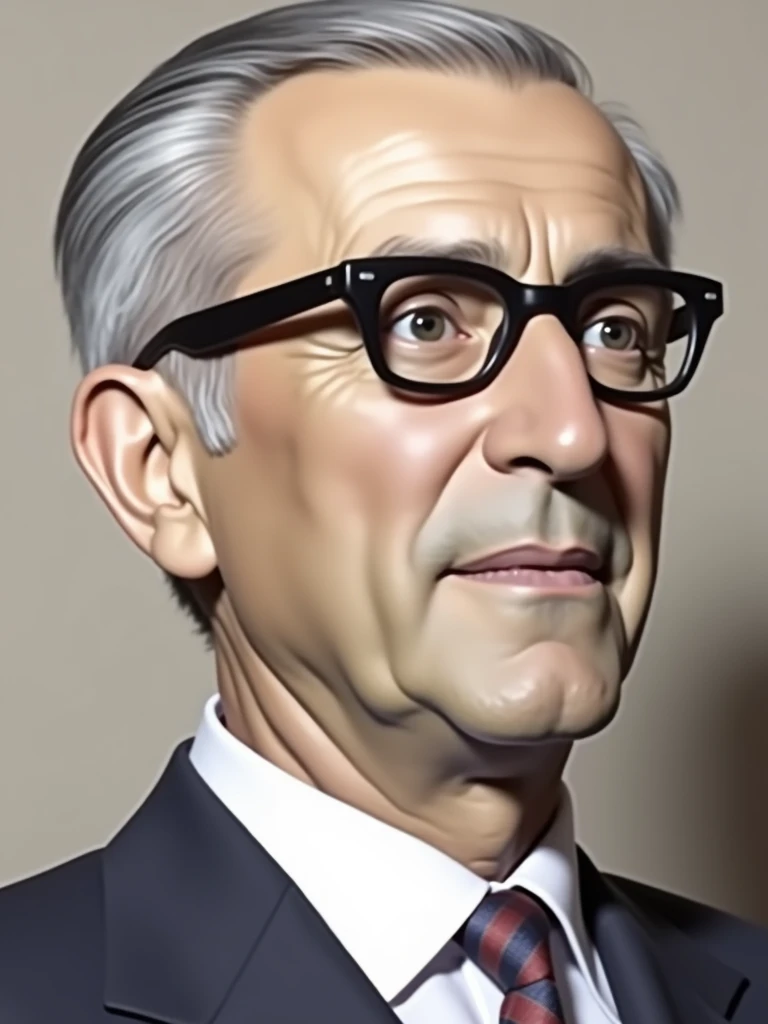 Realistic image of Venezuelan President Edgar Sanabria, Plano americano, in the presidential room and dressed in a formal suit from the 60s