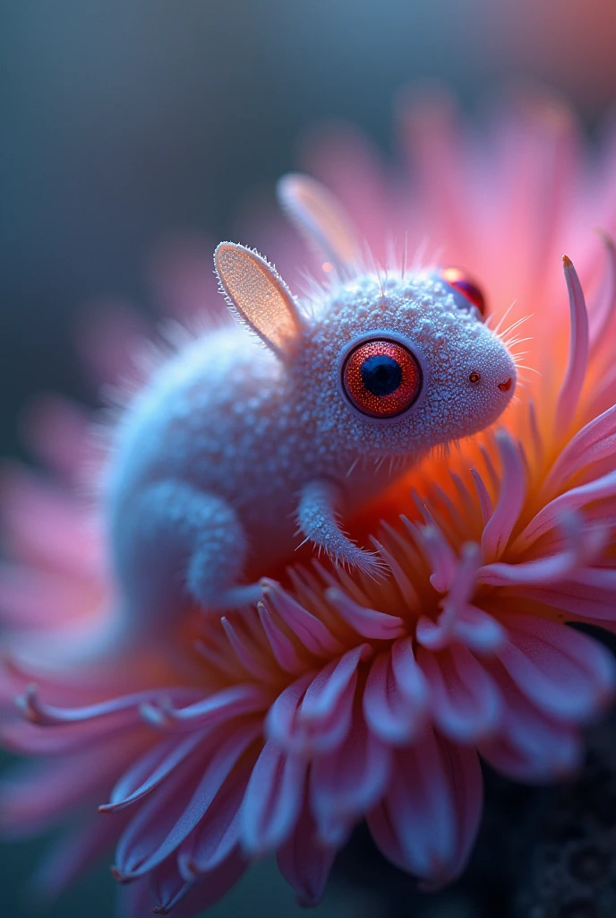 A highly detailed, creative close-up shot with a shallow depth of field, featuring a luminescent, vibrant, and intricate subject that appears to pop out of a dreamy, blurred background, evoking a sense of three-dimensionality and visual interest, with delicate, refined textures and patterns that invite the viewer to explore every nook and cranny, all rendered in a rich, saturated color palette with subtle gradients and highlights that accentuate the subject's cute and endearing qualities, with a sense of atmosphere and mood that is both enchanting and captivating, drawing the viewer in and refusing to let go.