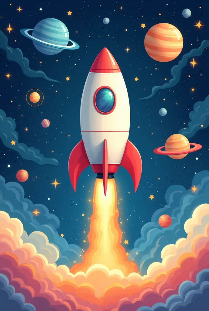 galaxy, Rocket, planet, Star, cute illustration, Lovely Art, Lovely characters, Cute digital art, Drawn in a whimsical style, children's illustration, Lovely Features, illustration, Comfortable and calm, Lovely and detailed digital art