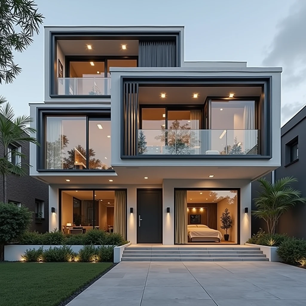 RAW photo,Masterpiece, high quality, best quality, authentic, super detail, townhousevn, exterior, morden house with white wall and glass windows, daylight, archdaily architecture, (high detailed :1.2), 8k uhd, dslr, soft lighting, high quality, film grain, Fujifilm XT3 Negative promt:(normal quality), (low quality), (worst quality), paintings, sketches,lowres, text, cropped, worst quality, low quality, normal quality, signature, watermark, username, blurry,skech,logo,blurry, drawing, sketch, poor quality, ugly, low resolution, saturated, high contrast, oversharpened,low quality, bad anatomy, worst quality,deformed, disfigured, cropped, jpeg artifacts, error, mutation,noise,UnrealisticDream