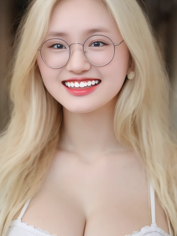 ((best quality)), realistic, Optical Realism, realistic, high resolution, beautiful, Young face,20 years old,chubby girl, white skin, Pale skin,smile, gigantic colossal breasts:1.3, Fighting posture, Looking at the camera, (detailed face), long wavy hair, blonde hair, (Wear white bikini), half figure, half body shot,