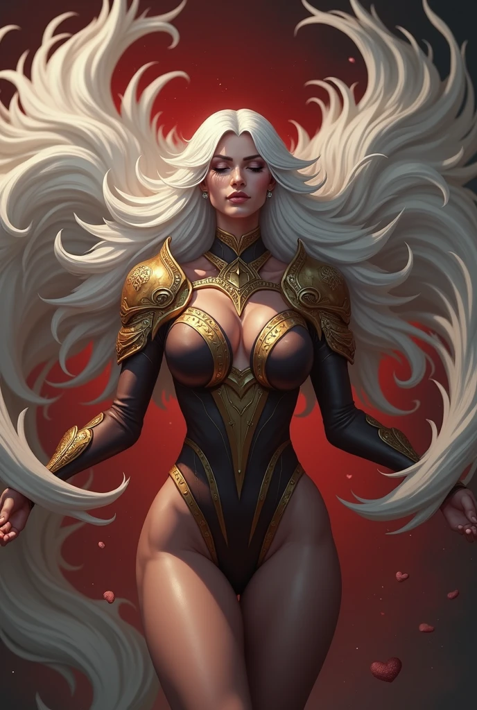 (masterpiece, high quality:1.7), extremely detailed, ambient,
SallyWhitemane, 1girl, mature female, FeelsGood, closed eyes,
determined,
white hair, long hair, closed eyes, jewelry, (eyeshadow:1.3),
hat, shoulder armor, (two-tone leotard:1.2), gold trim,
red background,
