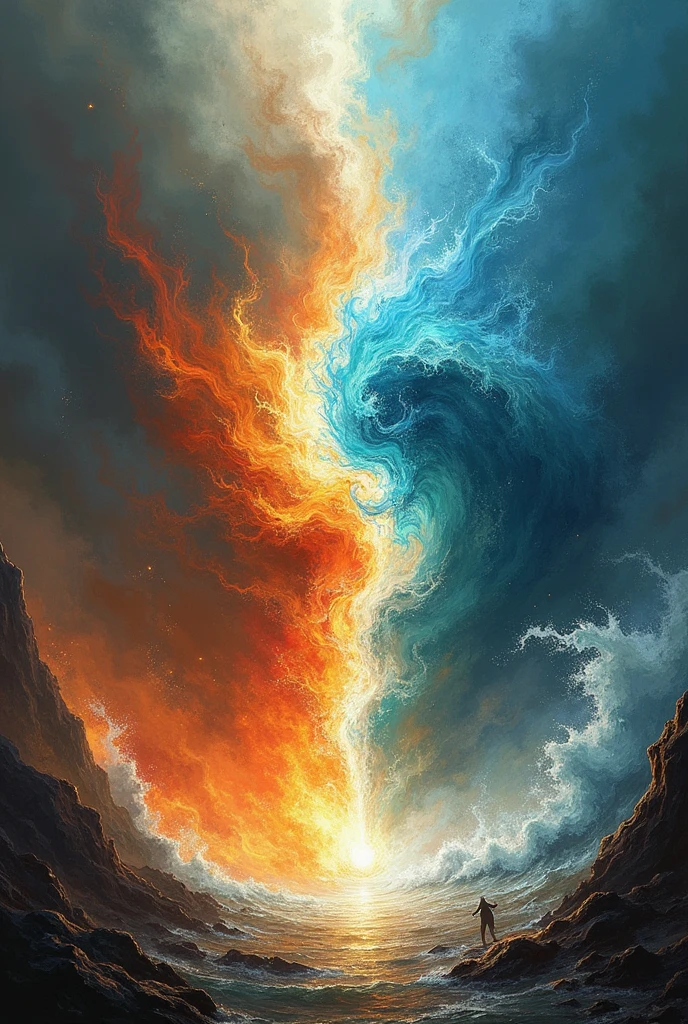 The four elements mixing together, land, water, wind is fire