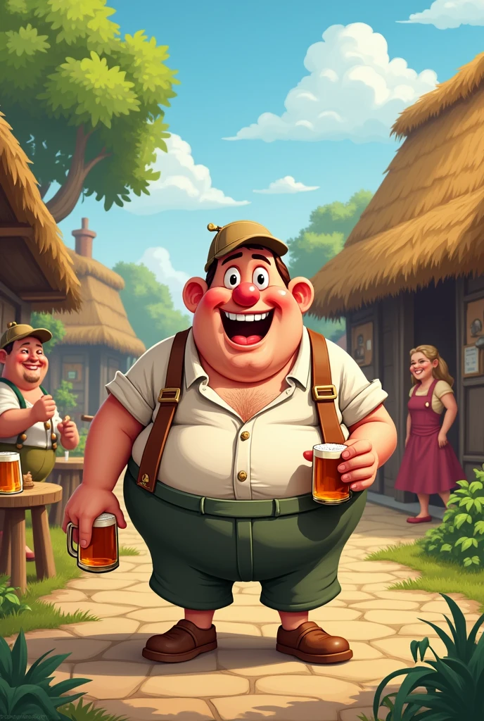 Am man drink alcohol cartoon image in the village 