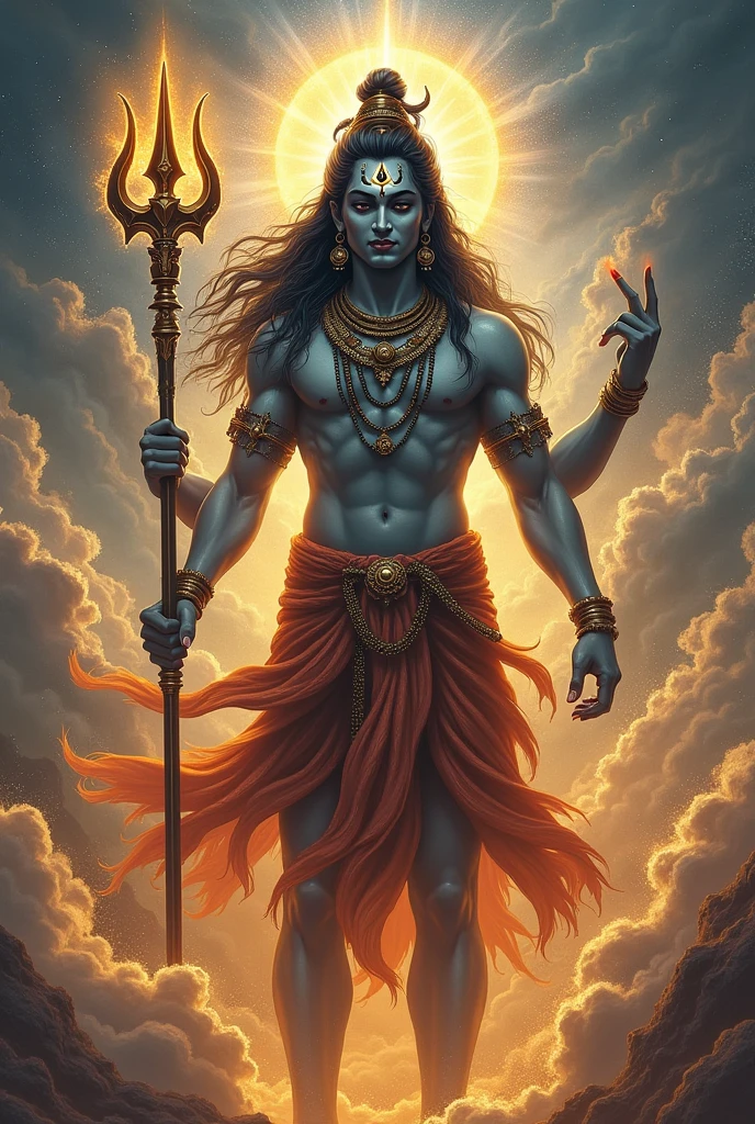 A picture of lord Shiva and a trishool in his hand