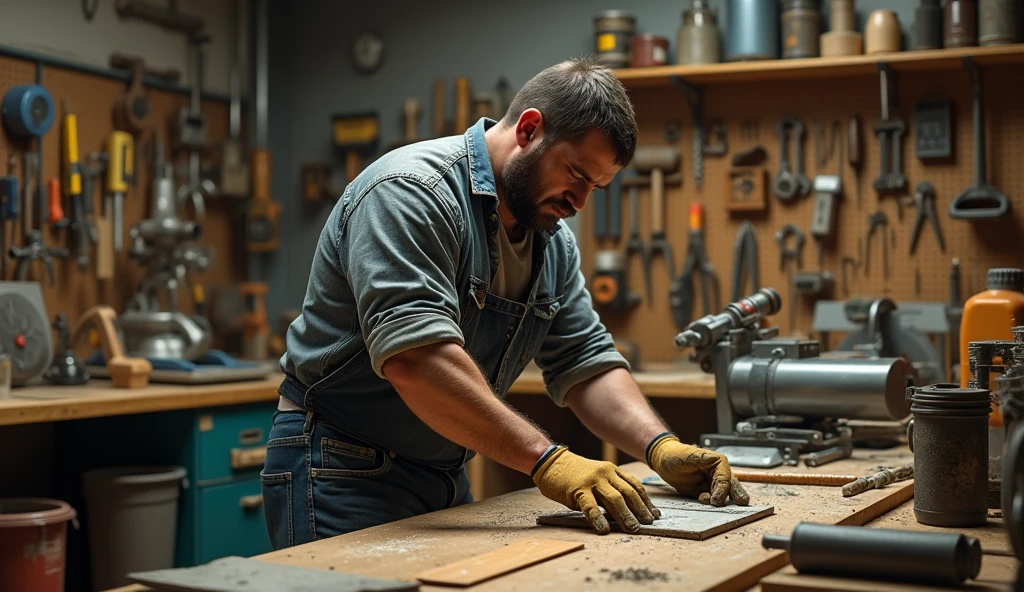 a man is tidying up the workshop